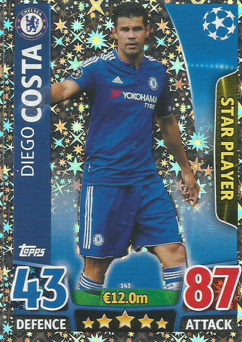 DIEGO COSTA - CHAMPIONS LEAGUE  2015/16 - TOPPS - `STAR PLAYER` FOIL TRADING CARD