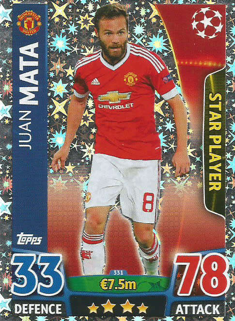 JUAN MATA - CHAMPIONS LEAGUE  2015/16 - TOPPS - `STAR PLAYER` FOIL TRADING CARD