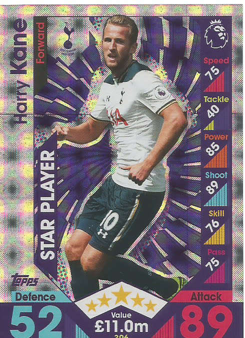 HARRY KANE - TOPPS MATCH ATTAX EPL 2016/2017 - `STAR PLAYER` FOIL TRADING CARD