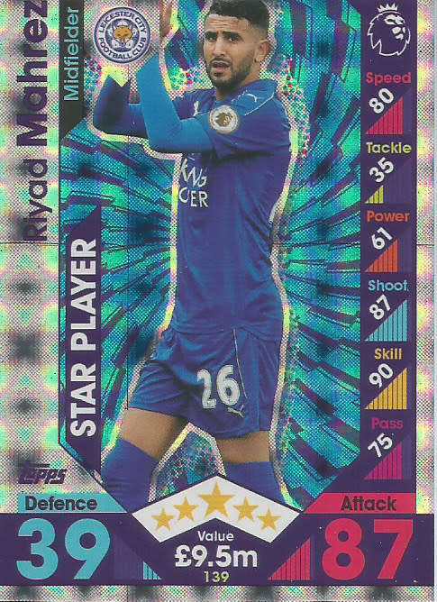 RIYAD MAHREZ - MATCH ATTAX 2016/2017 - `STAR PLAYER` FOIL TRADING CARD