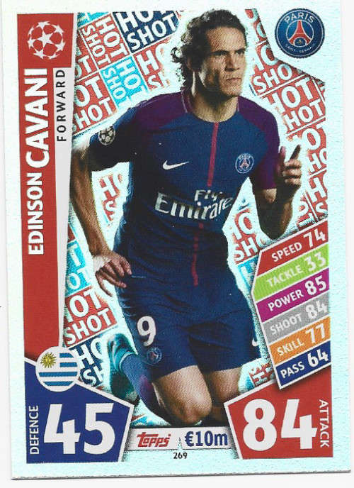 EDINSON CAVANI - TOPPS CHAMPIONS LEAGUE 2017/2018 -  `FORWARD` FOIL TRADING CARD