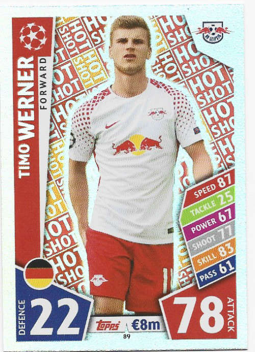 TIMO WERNER - TOPPS CHAMPIONS LEAGUE 2017/2018 -  `FORWARD` FOIL TRADING CARD