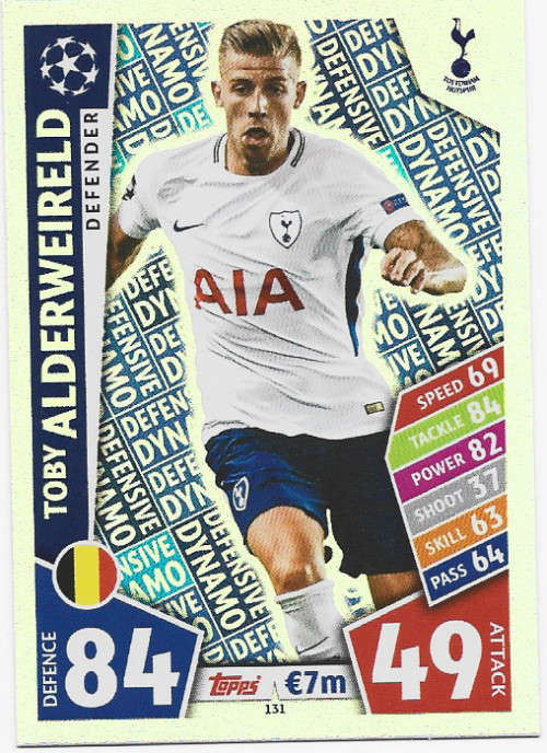 TOBY ALDERWEIRELD - TOPPS CHAMPIONS LEAGUE 2017/2018 -  `DEFENDER` FOIL TRADING CARD 131
