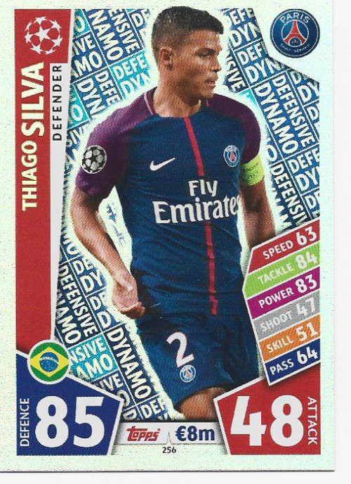 THIAGO SILVA - TOPPS CHAMPIONS LEAGUE 2017/2018 -  `DEFENDER` FOIL TRADING CARD 256