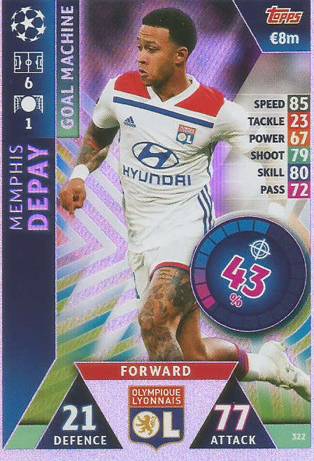 MENPHIS DEPAY  - CHAMPIONS LEAGUE 2018/19 -  `GOAL MACHINE` FOIL TRADING CARD 322