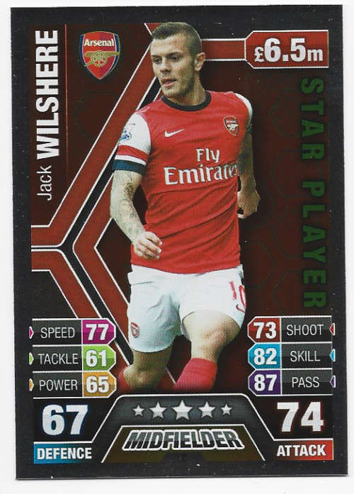 JACK WILSHERE - TOPPS `MATCH ATTAX` 2013/2014 - `STAR PLAYER` FOIL TRADING CARD 7 Int.