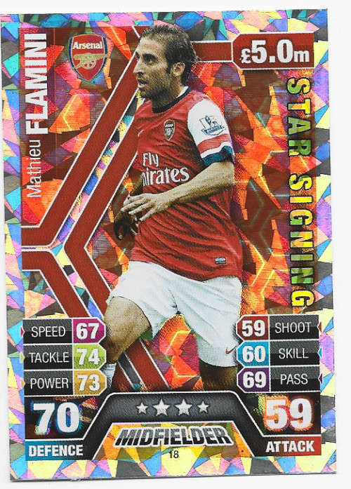 MATHIEU FLAMINI - TOPPS `MATCH ATTAX` 2013/2014 - `STAR SIGNING` FOIL TRADING CARD 18 UK