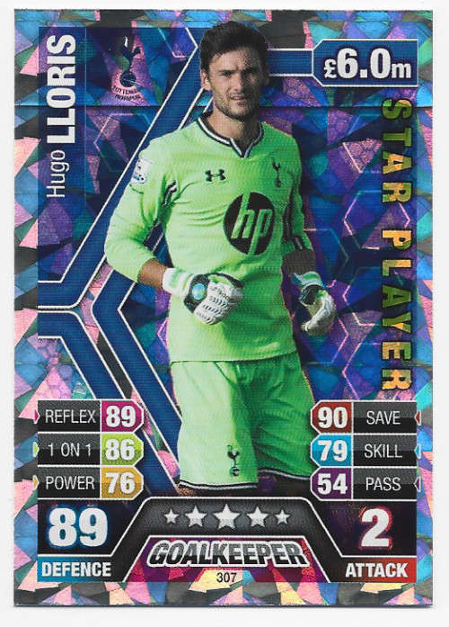 HUGO LLORIS - TOPPS `MATCH ATTAX` 2013/2014 - `STAR PLAYER` FOIL TRADING CARD 307 UK