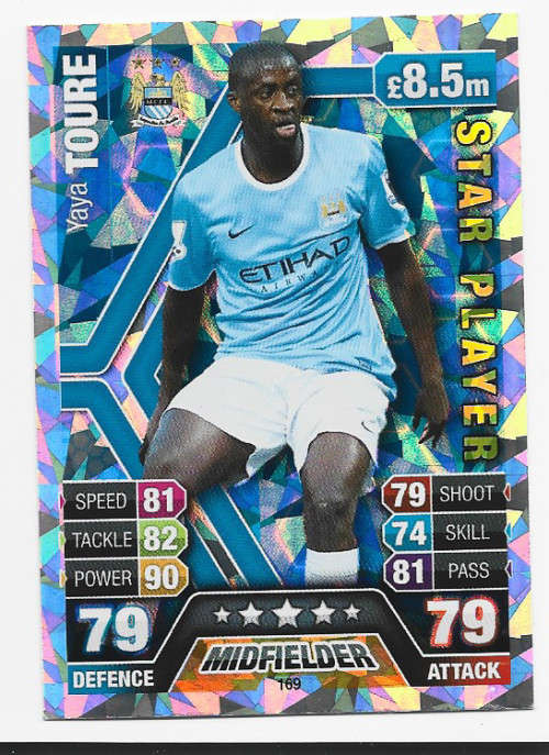 YAYA TOURE - TOPPS `MATCH ATTAX` 2013/2014 - `STAR PLAYER` FOIL TRADING CARD 169 UK