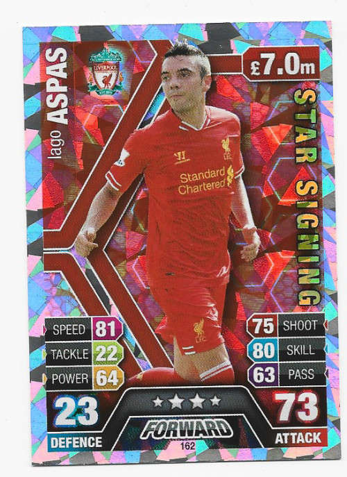 LAGO ASPAS - TOPPS `MATCH ATTAX` 2013/2014 - `STAR PLAYER` FOIL TRADING CARD 162 UK