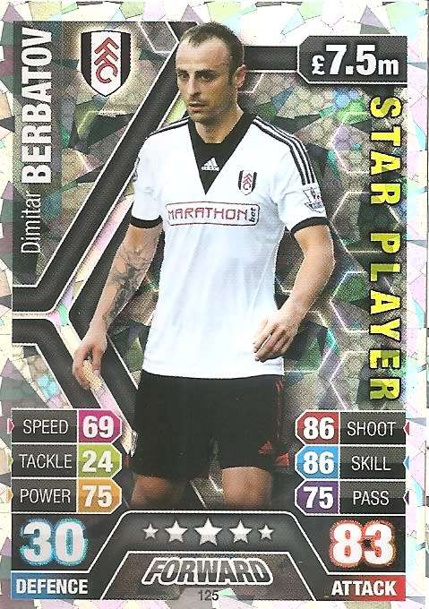 DIMITAR BERBATOV - TOPPS `MATCH ATTAX` 2013/2014 - `STAR PLAYER` FOIL TRADING CARD 125 UK
