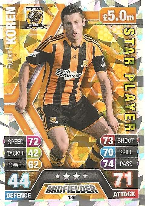 ROBERT KOREN - TOPPS `MATCH ATTAX` 2013/2014 - `STAR PLAYER` FOIL TRADING CARD 139 UK