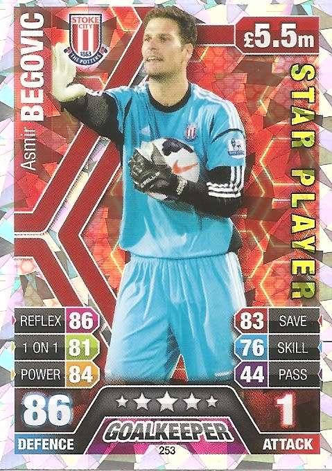 ASMIR BEGOVIC - TOPPS `MATCH ATTAX` 2013/2014 - `STAR PLAYER` FOIL TRADING CARD 253 UK