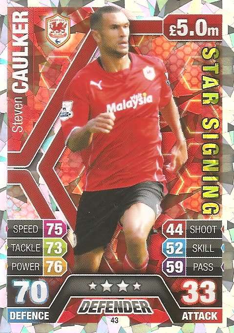 STEVEN CAULKER - TOPPS `MATCH ATTAX` 2013/2014 - `STAR SIGNING` FOIL TRADING CARD 43 UK