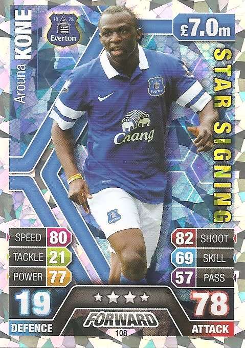 AROUNA KONE - TOPPS `MATCH ATTAX` 2013/2014 - `STAR SIGNING` FOIL TRADING CARD 108 UK