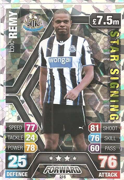 LOIC REMI - TOPPS `MATCH ATTAX` 2013/2014 - `STAR SIGNING` FOIL TRADING CARD 216 UK