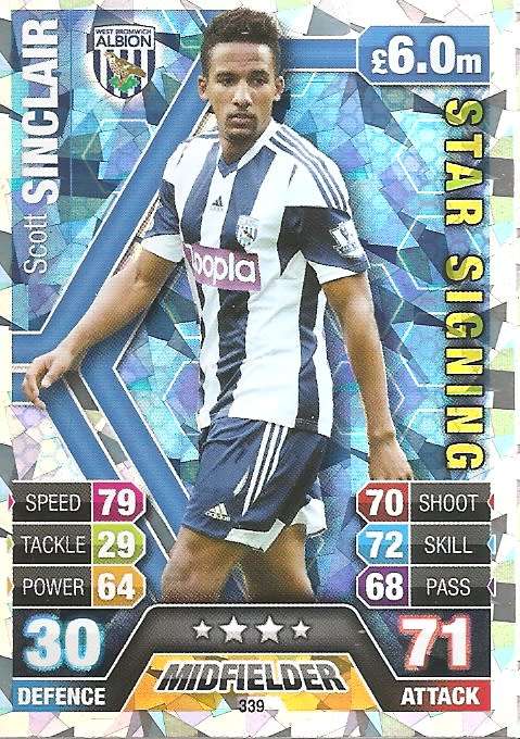 SCOTT SINCLAIR - TOPPS `MATCH ATTAX` 2013/2014 - `STAR SIGNING` FOIL TRADING CARD 339 UK