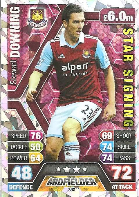 STEWART DOWNING - TOPPS `MATCH ATTAX` 2013/2014 - `STAR SIGNING` FOIL TRADING CARD 350 UK