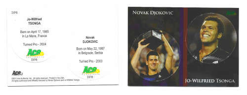 NOVAK DJOKOVIC/W TSONGA - `ACE AUTHENTIC` TENNIS 2011 - FOIL `MILK CAP INSERT` TRADING CARD DP8