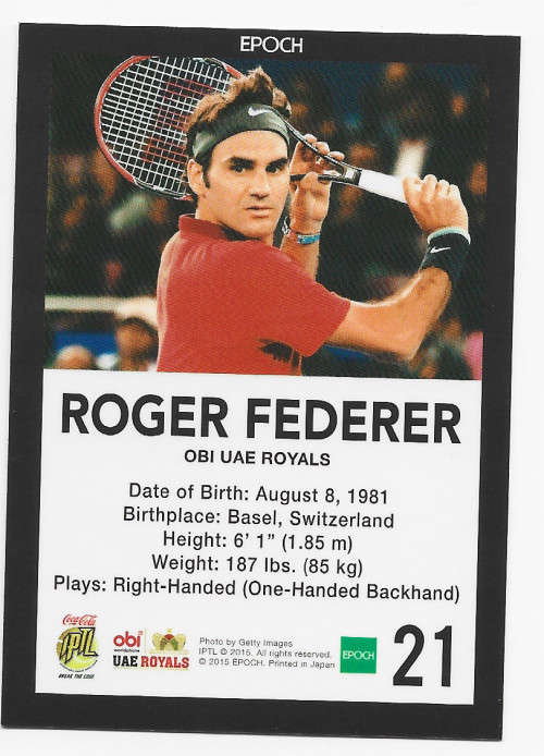 ROGER FEDERER - EPOCH  Coca Cola TENNIS League 2015  - TRADING CARD 21