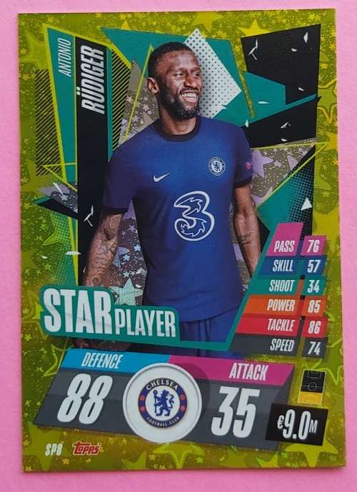 ANTONIO RUDIGER (Chelsea) - TOPPS `CHAMPIONS LEAGUE` 2020/2021 - GOLD `STAR PLAYER` CARD SP8
