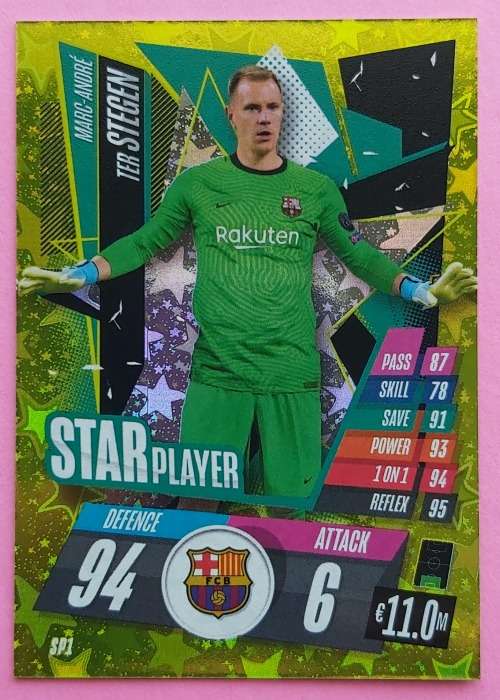 ANDRE TER STEGEN (Barcelona) - TOPPS `CHAMPIONS LEAGUE` 2020/2021 - GOLD `STAR PLAYER` CARD SP1
