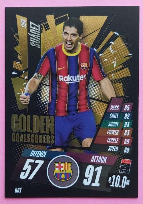 LUIS SUAREZ (Barcelona) - TOPPS `CHAMPIONS LEAGUE` 2020/2021 - GOLD `GOLDEN GOAL` FOIL CARD