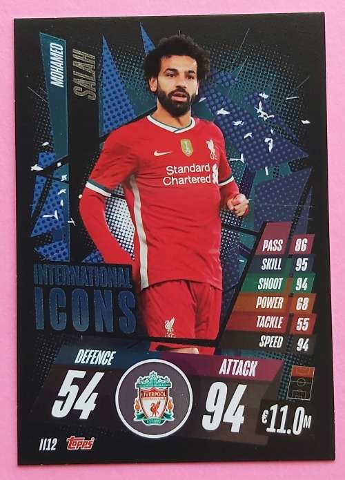 MOHAMED SALAH (Liverpool) - TOPPS `CHAMPIONS LEAGUE` 2020/2021 - BLUE `Int. ICONS` FOIL CARD