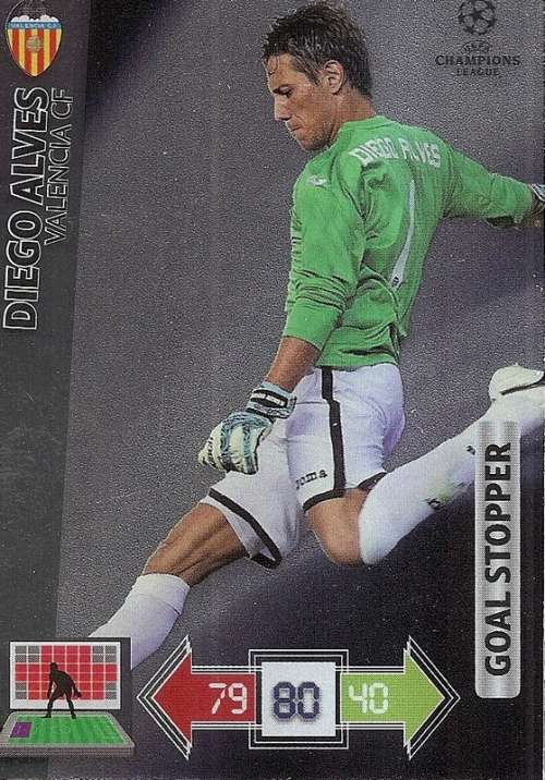 DIEGO ALVES (Valencia) - PANINI `CHAMPIONS LEAGUE 2012/13` - FOIL `GOAL STOPPER` TRADING CARD