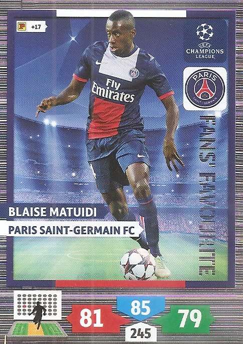 B. MATUIDI (PSG) - PANINI `CHAMPIONS LEAGUE 2013/14` - `FANS FAVOURITE` TRADING CARD