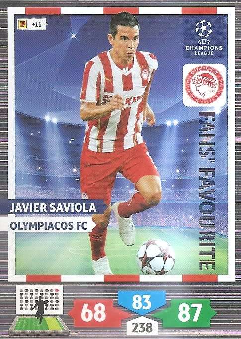 JAVIER SAVIOLA (Olympiacos) - PANINI `CHAMPIONS LEAGUE 2013/14` - `FANS FAVOURITE` TRADING CARD