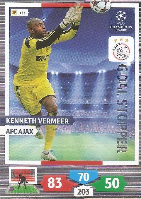 K. VERMEER (Ajax) - PANINI `CHAMPIONS LEAGUE 2013/14` - `GOAL STOPPER` TRADING CARD