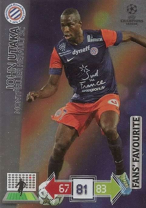 J. UTAKA (Montpellier) - PANINI `CHAMPIONS LEAGUE 2012/13` - FOIL `FANS FAVOURITE` TRADING CARD