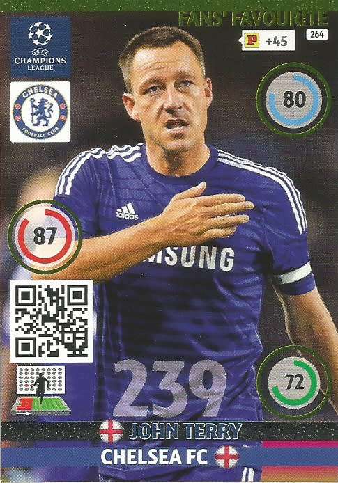 JOHN TERRY - PANINI `CHAMPIONS LEAGUE`  2014/15 - FOIL `FANS FAVOURITE` TRADING CARD