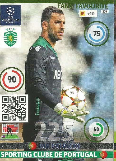 RUI PATRICIO - PANINI `CHAMPIONS LEAGUE`  2014/15 - FOIL `FANS FAVOURITE` TRADING CARD