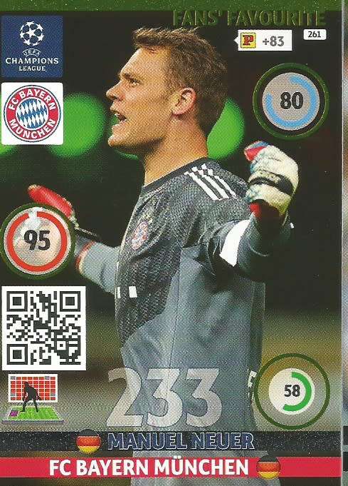 MANUEL NEUER - PANINI CHAMPIONS LEAGUE 2014/15 COLLECTION - FOIL `FANS FAVOURITE` TRADING CARD