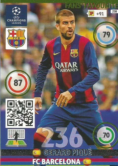 GERARD PIQUE - PANINI `CHAMPIONS LEAGUE`  2014/15 - FOIL `FANS FAVOURITE` TRADING CARD
