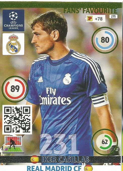 IKER CASILLAS - PANINI `CHAMPIONS LEAGUE`  2014/15 - FOIL `FANS FAVOURITE` TRADING CARD