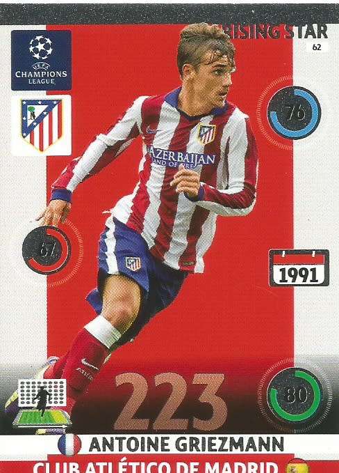 ANTOINE GRIEZMANN - PANINI `CHAMPIONS LEAGUE`  2014/15 - FOIL `RISING STAR` TRADING CARD
