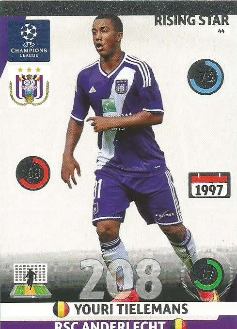 YOURI TIELEMANS - PANINI `CHAMPIONS LEAGUE`  2014/15 - FOIL `RISING STAR` TRADING CARD