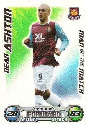 DEAN ASHTON - TOPPS `MATCH ATTAX` 2008/09 - FOIL `MAN of the MATCH` TRADING CARD