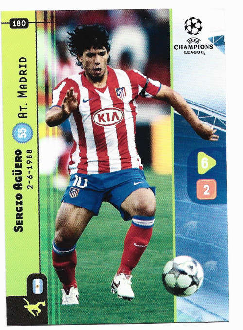 SERGIO AGUERO  - PANINI `CHAMPIONS LEAGUE` 2008/09 - BASE TRADING CARD 180