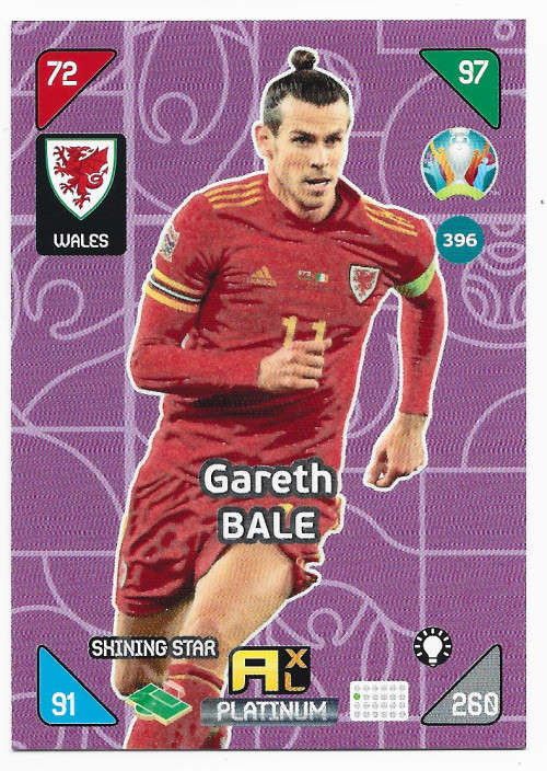 GARETH BALE - EURO 2020 - `PANINI EURO 2020` - MAUVE FOIL `SHINNING STAR` TRADING CARD 396
