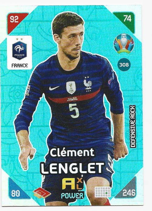 CLEMENT LENGET - PANINI  `EURO 2020 KICK OFF` - BLUE FOIL `DEFENSIVE ROCK` TRADING CARD 308