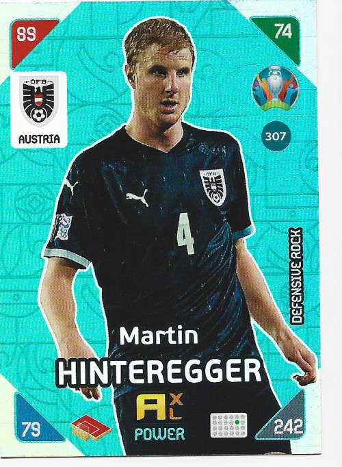 MARTIN HINTEREGGER - PANINI  `EURO 2020 KICK OFF` - BLUE FOIL `DEFENSIVE ROCK` TRADING CARD 307