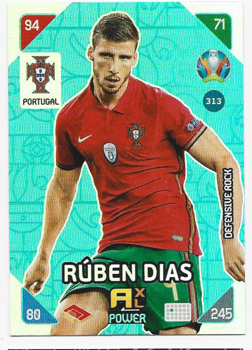 RUBEN DIAS - PANINI  `EURO 2020 KICK OFF` - BLUE FOIL `DEFENSIVE ROCK` TRADING CARD 313