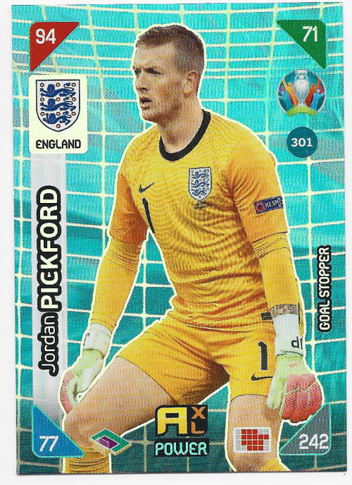 JORDAN PICKFORD - PANINI  `EURO 2020 KICK OFF` - GREY FOIL `GOAL STOPPER` TRADING CARD 301