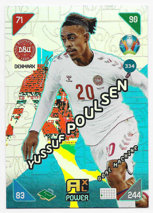 Y POULSEN - PANINI  `EURO 2020 KICK OFF` -  FOIL `GOAL MACHINE` TRADING CARD 334