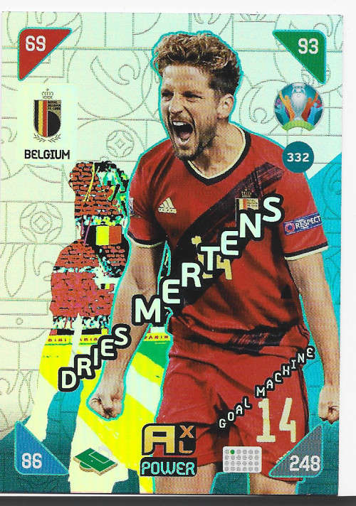 DRIES MEERTENS - PANINI  `EURO 2020 KICK OFF` -  FOIL `GOAL MACHINE` TRADING CARD 332