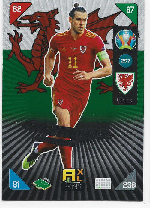 GARETH BALE - PANINI  `EURO 2020 KICK OFF` -  FOIL `FANS FAVOURITE` TRADING CARD 297
